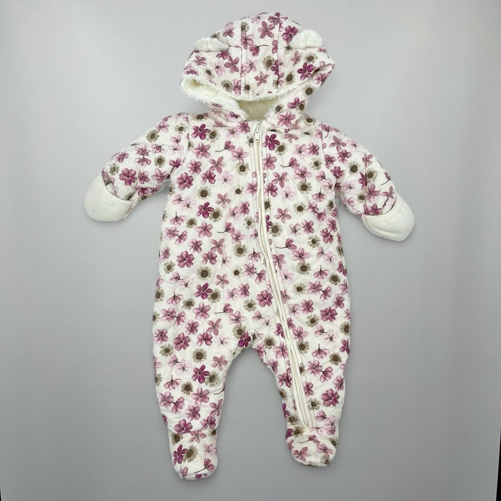 Nordstrom Girl's Floral Infant Winter Snowsuit Bunting Fleece Corduroy Winter 3